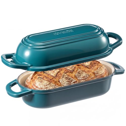 Oval Dutch Oven for Bread Baking,11.3x5.3 Enameled Cast Iron Bread Pan,Teal - color: Teal