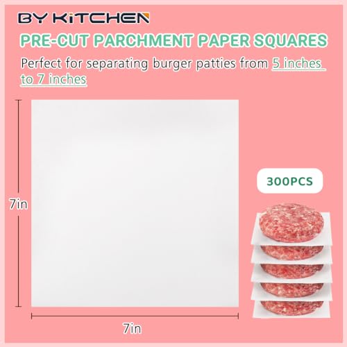 BYKITCHEN 7x7 Inch Square Burger Patty Paper for Smash Burger Press, 300pcs - size: 7 x 7 Inch