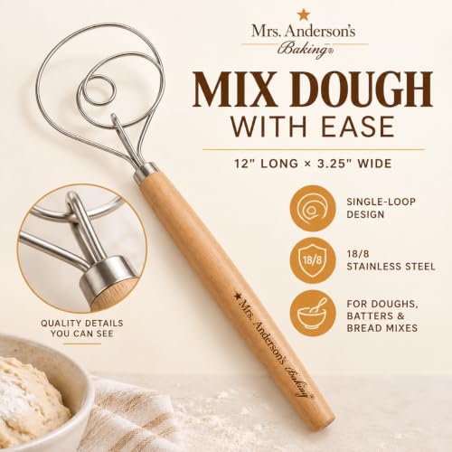 Mrs. Anderson's Baking Dough Whisk, Single-Loop, 12 Inch, 18/8 Stainless Steel, For Gently Mixing Doughs, Batters, And Bread Mixes - style: Dough Whisk, 12-Inch