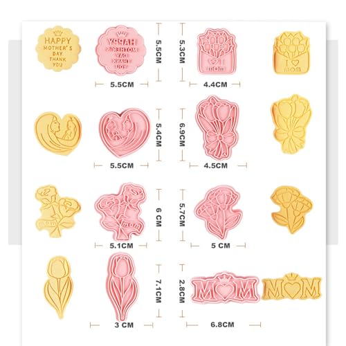 Mother‘s Day Cookie Cutters, 8Pcs 3D Plastic Cookie Molds Thank You Rose Tulip Shape Biscuit Cutters for Mother's Day or Birthday Party Baking Cutting Tool(E8) - color: E8