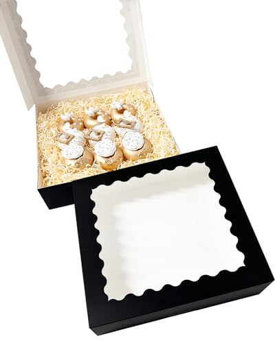 Bakepacker Black Auto-pop Up Pie Boxes with Window 12x12x3'' 20pcs - color: Black, size: 12x12x3, 20Pcs