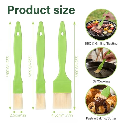 3 Pcs Pastry Brush Set – Heat Resistant Bristle Basting Brushes for Cooking