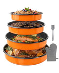 Round Turkey Roasting Pan Set of 4, Enamel Deep Dish Pizza Baking Pan - color: Orange