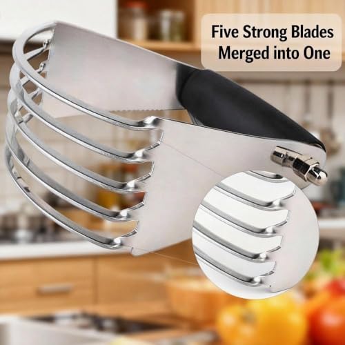 1 PCS Stainless Steel Professional Dough Blender, Pastry Cutter with Heavy Duty Stainless Steel Blades for Butter Biscuit Baking Kneading Dough, Black