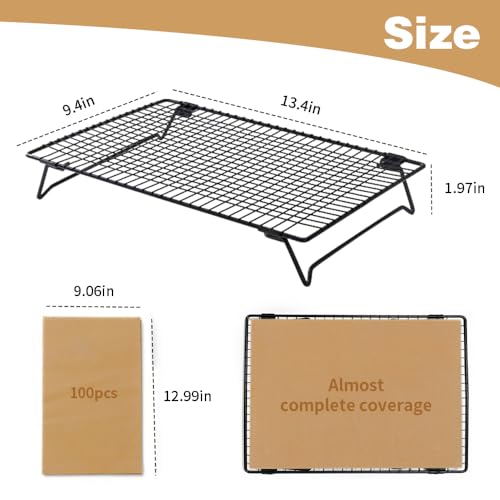 Cooling Racks For Cooking And Baking 3-Piece（13.3 x 9.3 Inch）Set Includes 120 Baking Mats Comes With A Folding rack Suitable For Cookies, Cakes, Pizza, Bread