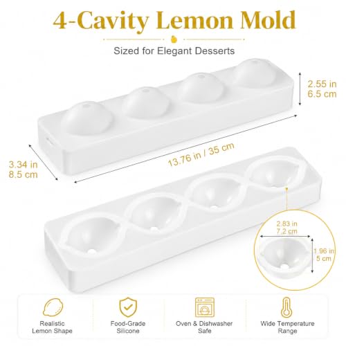 4-Cavity Lemon Silicone Mold, 3D Fruit Mold for Mousse, Chocolate & Cake
