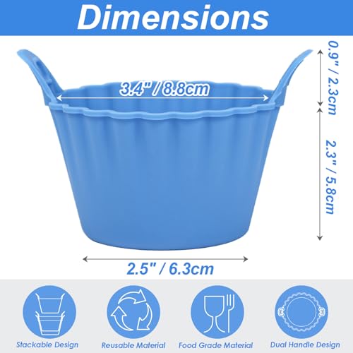 Koluti Nonstick Silicone Muffin Baking Cups Pack of 8, Reusable Cupcake Molds with Double Handle, BPA Free, Small Round Air Fryer Cupcakes Liner, 2 Colors - size: Large Size Round-2Colors-8Set