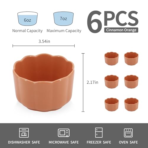 6-Piece 6 Oz Scallop-Edged Ceramic Ramekins, Cinnamon Orange - color: Cinnamon Orange