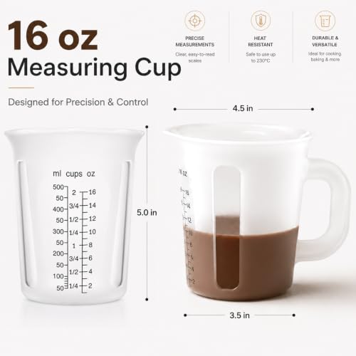 Palksky 2 Cup Measuring Cups with Spout, 16 oz Liquid Measuring Cups with Handle, Flexible Microwave Safe Measuring Cup for Baking, Cooking, Chocolate, Butter, Syrup - size: 2-Cup Measuring Cup with Handle