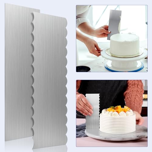 2 Pack Stainless Steel Cake Scraper, 8.6-inch Double Sided Patterned Edge Stripe Edge Smoother Scraper Cake Decorating Tools, Metal Cake Carving Smoothing Cream Pastry Baking - color: Style - 2