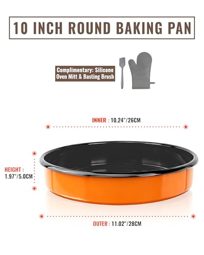 Round Roasting Pan Set, Enamel 10" Cake Baking Pan for Oven Orange - color: Orange - 10 Inch