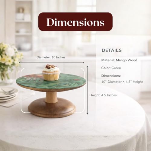 nestroots Cake Stand, Wood with Steel Base, Round Cupcake Stand (Mango Wood (10" x 4.5"))
