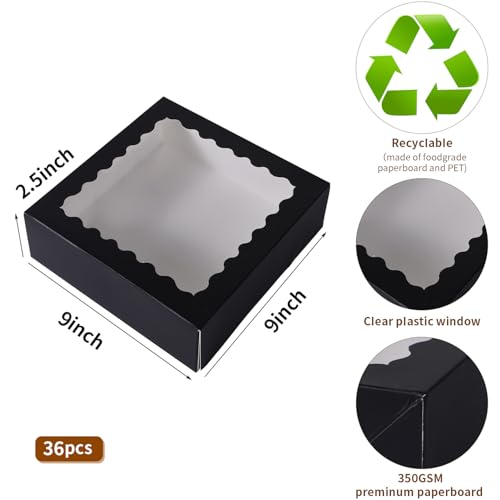 36 pcs 9x9x2.5 Inches Bakery Boxes with Window, Cake Pastry Cookie Mini Pie Box for Pastry,Dessert,Strawberries,Chocolates box (Black) - color: Black, size: 9x9x2.5inch/36pcs