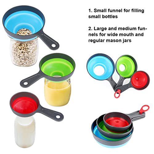 Silicone Collapsible Funnel Set, 3 Wide-Mouth Funnels for Mason Jar Canning