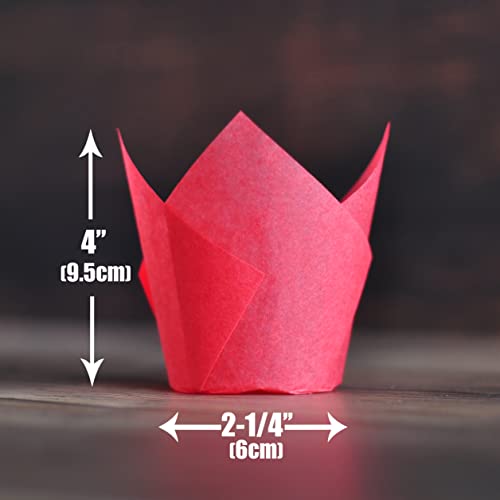 Red colour Large size Tulip Baking Cups 2-1/4"(Base diameter) x 4"(Wall height) Greaseproof paper baking cupcake Muffin liners, Case of 130 pcs - color: Red