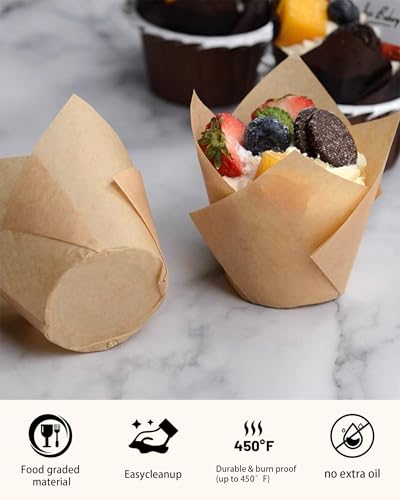 220PCS Tulip Cupcake Liners, Parchment Muffin Liners, Natural - color: Natural, size: 220 Count
