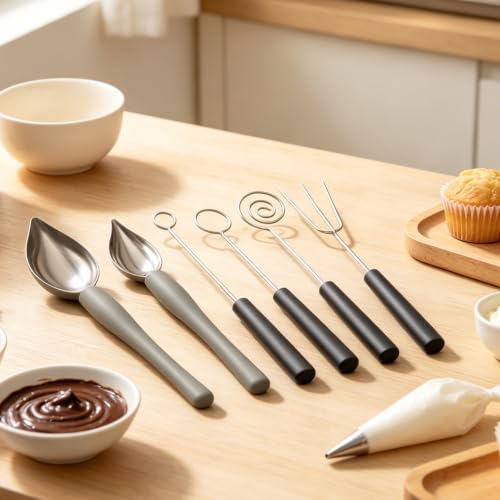 6-piece Set, Chocolate Dipping Tools Set, Candy Dipping Tools, Ideal for Dessert Decorating and Chocolate Coating for Baking Enthusiasts and Professional Chefs - size: 4 Chocolate Dipping Tools+2 Decorating Spoon