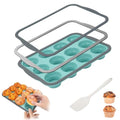 12 Cups Silicone Muffin Pan with Spatula, Nonstick Cupcake Mold