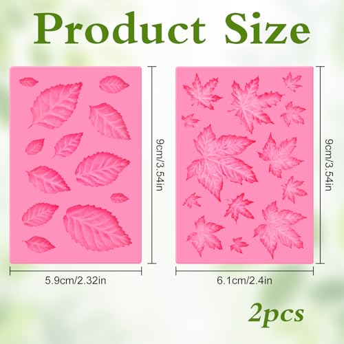 2 Pcs Small Silicone Leaf Mold Set, 3D Pink Leaf & Maple Leaf Molds