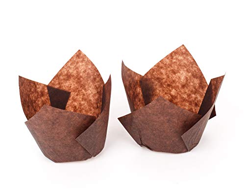 GOLDEN APPLE, 200 Pcs Tulip Cupcake Liner Baking Cup Muffin Tins Cups for Weddings, Birthdays, Baby Showers (Small, Brown) - color: Brown, size: Small