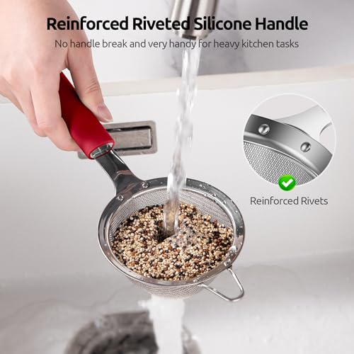 U-Taste Fine Mesh Strainer, 18/8 Stainless Steel Sieve 30 Mesh, S/Red - color: (4) Red, size: S-3.35in