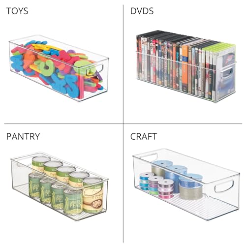 mDesign Plastic Stackable Kitchen Organizer - Storage Bin with Handles for Refrigerator, Freezer, Cabinet, and Pantry Shelves Organization - Food Container - Ligne Collection - 8 Pack - Clear - size: 16 x 6 x 5