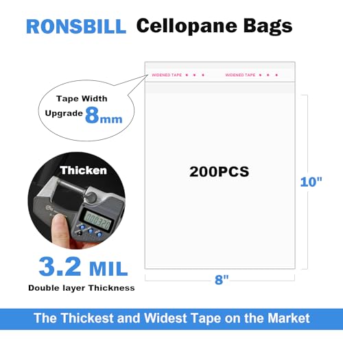 8"x10" 3.2Mil Self Sealing Cellophane Bags 200Pcs Clear Plastic Bags - color: 8"x10"-200PCS