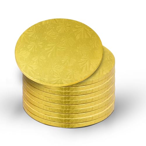 10-Pack Round Gold Cake Drum Board 10 Inch Sturdy 1/2 Inch Thick Full Wrap Edge Cake Base for Heavy Tiered Cakes(10" Gold) - color: Gold, size: 10"