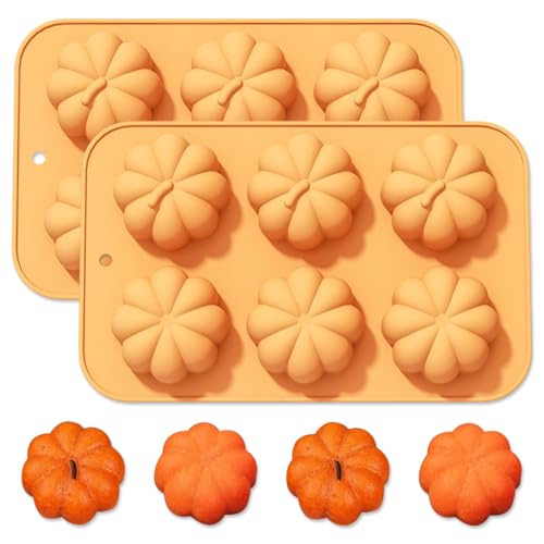 2 Pcs Pumpkin Silicone Molds for Chocolate 3D Fall Silicone Molds Halloween Thanksgiving Candy Baking Molds for Candy Ice Cube Cake Cupcake Decorations Jelly Jello Candle Soap - color: Styl 16