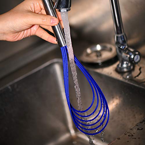 Flat Whisk Set,Stainless Steel 3 Pack 10''+11''+12'' Premium Sturdy-6 Silicone Heads Non Stick Wires Whisk for Blending Beating Stirring Kitchen Cooking by Jell-Cell (Blue) - color: Blue