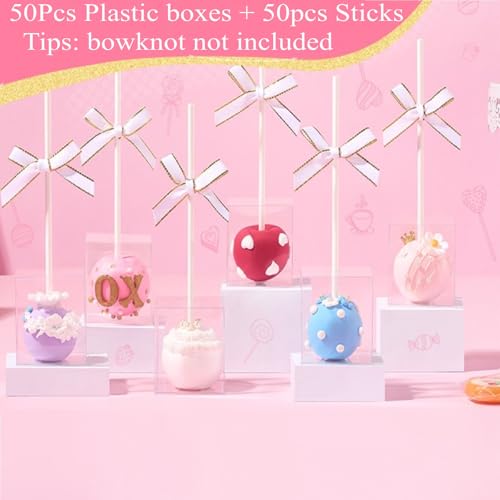 50 Pack1.75x1.75x2 Pre Cut Hole Cake Pop Boxes with Sticks Wrap Kit