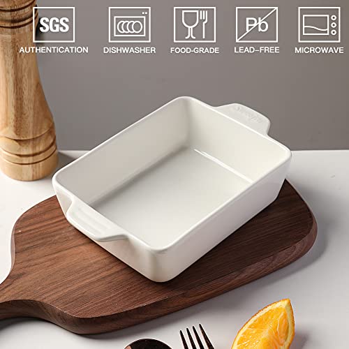 Sweejar Ceramic Baking Dish, Rectangular Small Baking Pan with Double Handles, 20 Oz for Cooking, Brownie, Kitchen, 6.5 x 4.9 x 1.8 Inches(White) - color: White, size: Rectangle 6.5 x 4.9IN