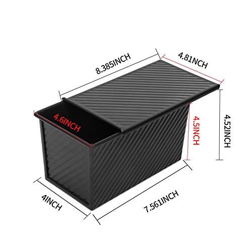 CHEFMADE Pullman Loaf Pan with Lid 2 Pcs, 1Lb Dough Capacity Non-Stick Rectangle Corrugated Bread Pan, Carbon Steel Toast Pan with Cover for Baking Bread - Black - size: Black 2 pieces 1 lb Corrugated