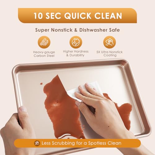 Baking Sheet Pan Set of 3, Nonstick Commercial Cookie Sheets for Baking - color: Rose Gold