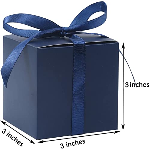 COTOPHER 25pcs Wedding Favor Boxes, 3x3x3 In Small Gift Box with Ribbons - color: Navy, size: 3x3x3 Inch (Pack of 25)