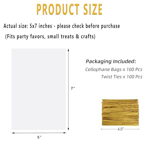 Cellophane Treat Bags 5x7 In 100 Pcs Clear Gift Bags for Cookie Packaging - color: Clear 5"x7"