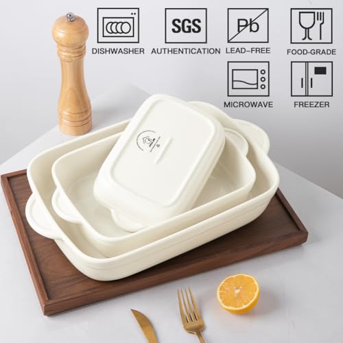 Sweejar Casserole Dishes for Oven, Ceramic Bakeware Set of 3, Lasagna Pan Deep with Handle, Rectangular Baking Pan Set, 9x13 Baking Dish for Cooking, Banquet and Daily Use (Beige) - color: Beige, size: 9x13 Baking pan