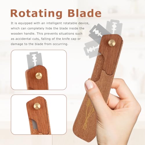 Wooden Bread Lame,Reusable Dough Scoring Tool,Sourdough Scoring Tool with Screw Lock & 10 Razor Blades,Handcrafted Bread Scoring-Tool for Sourdough Breads Baking