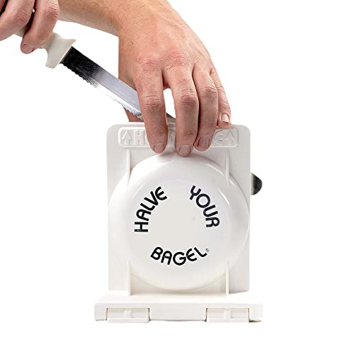 Bagel Slicer, Durable Kitchen Gadgets. Bagel Cutter with Knife for All Bagel Sizes, Dishwasher-Safe Bagel Cutter Slicer for Home, Bakeries, Coffee Shops, & more. (White)