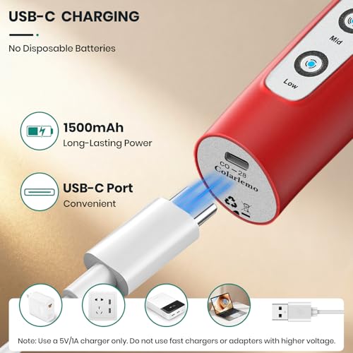 Colarlemo Milk Frother Handheld Rechargeable with Stand, Frother Wand Drink Mixer Electric Whisk for Coffee, Detachable With 3 Stainless Whisks, Hand Mixer for Lattes, Cappuccino, Matcha, Egg, Red - color: Red, style: with stand