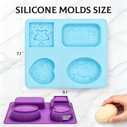 SJ 3D Silicone Craft Mold Set, 2-Pack 4-Cavity Soap & Craft Molds - color: Purple+Blue / 3D Flower Pattern