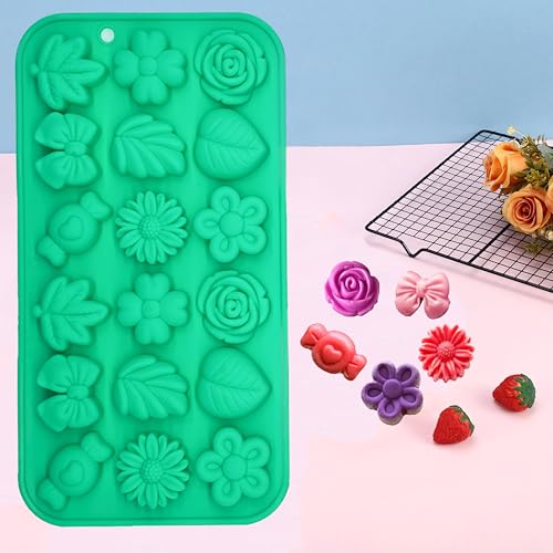 Candy Molds Silicone - 2Pcs Silicone Gummy Daisy Flower/Tulip Flower/Bow Tie/Leaf Candy Mold for Candy Chocolate Gummy Jello Baking Soap Pudding Cookie Desserts Making - color: Small Flower Molds
