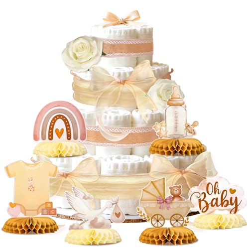 Boho Diaper Cake Kit for Baby Shower Honeycomb Table Centerpieces