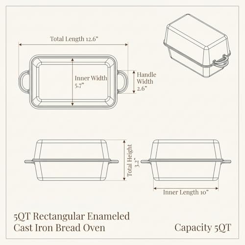 QuliMetal 5 Qt Enameled Cast Iron Bread Pan with Lid for Sourdoug - style: 5QT