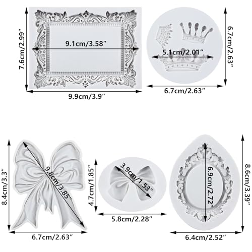 Photo Frame Cupcake Fondant Mold Crown Bow Silicone Mold Set of 5 - color: Style E