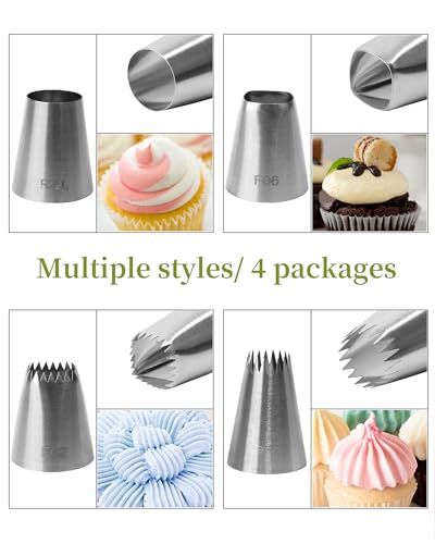 4 Pcs X-Large Stainless Steel Piping Nozzles Set for Cake Decorating - size: Round Nozzles-4Pcs