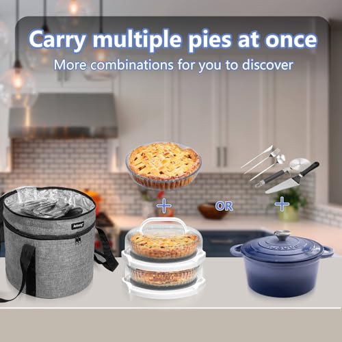 2 Pack Pie Containers with Lids and Handles, Includes Insulated Bags and Non-Slip Heating Pads, BPA Free Pie and Cheesecake Containers, Thanksgiving Gifts - color: Gray