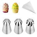3Pcs/set Ball Russian Piping Tips,Stainless Steel Russian Piping Tips with 10Pcs Disposable Piping Bags,Cake Icing Nozzles Flower Cake Decorating Tips Kit For Baking