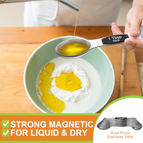 Wildone Stainless Steel Magnetic Measuring Spoons with Strong Magnets, 14pc - color: Black