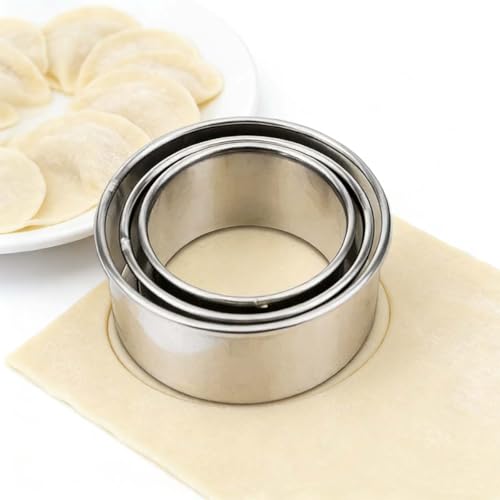3-Pcs Round Cookie Cutter Set, Stainless Steel Biscuit Cutters